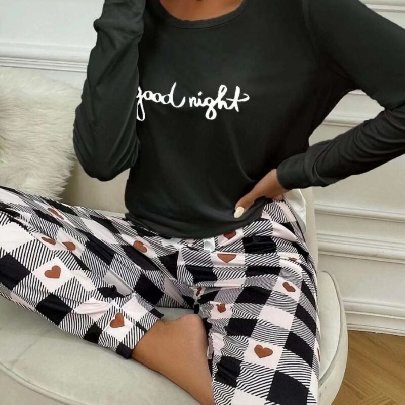 PIJAMA FEMININO C/ CALÇA XADREZ E MANGA LONGA GOOD NIGHT